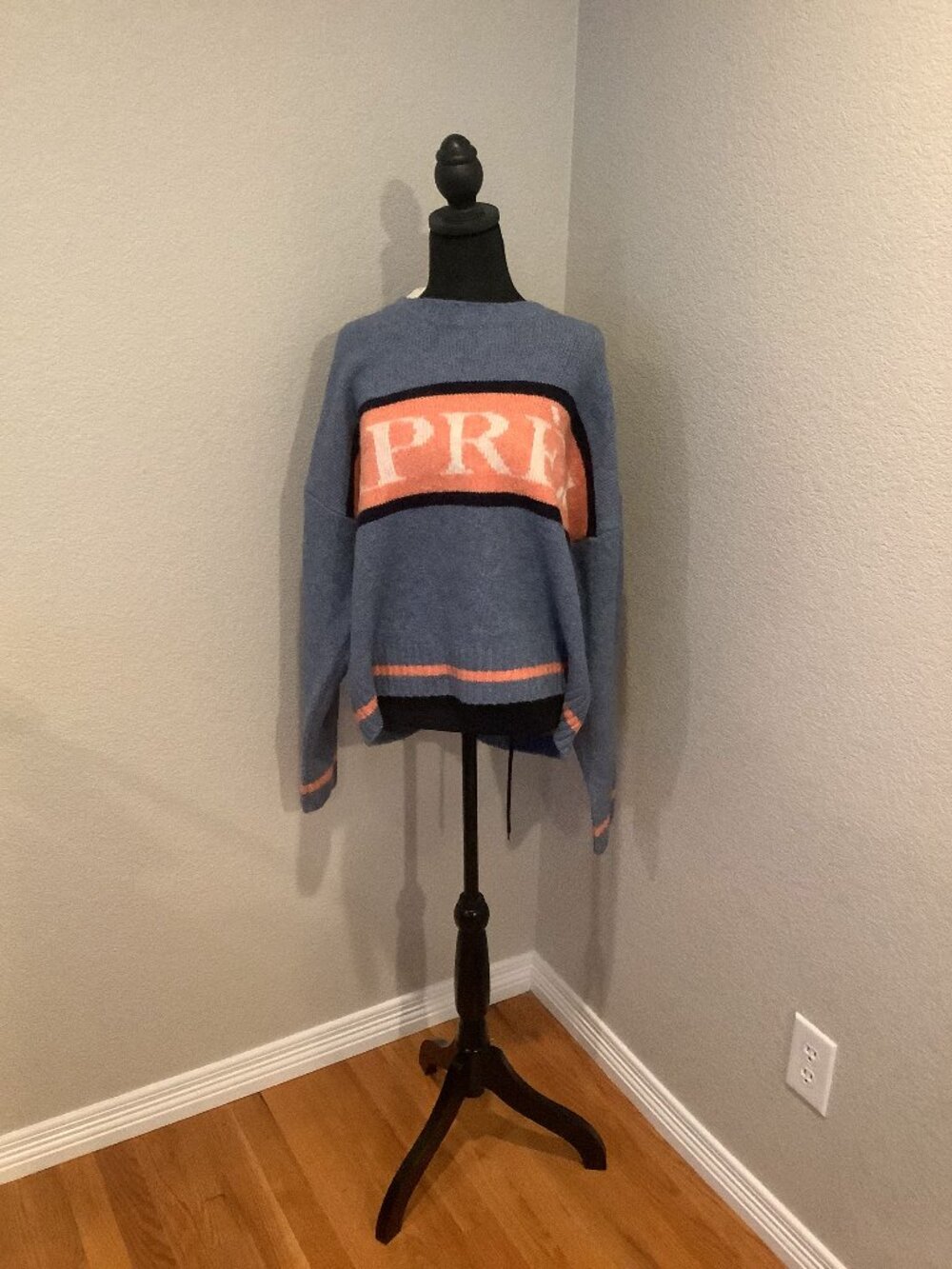 Roolee Après Sweater Blue Orange Crew Neck Pullover Medium NWT